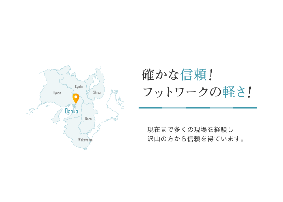 確かな信頼！フットワークの軽さ！現在まで多くの現場を経験し沢山の方から信頼を得ています。